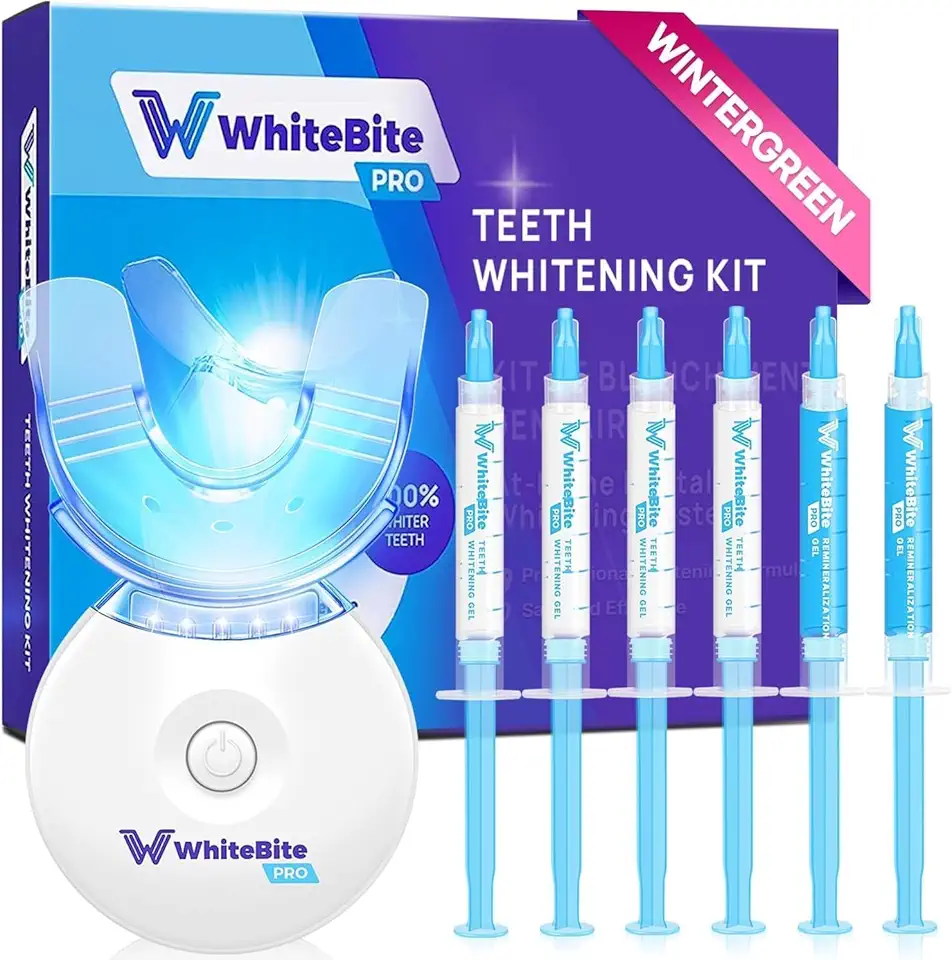 Whitebite Pro Professional Teeth Whitening Kit for Sensitive Teeth | LED Light Accelerator | 4 Whitening Gels (35% Carbamide Peroxide) & 2 Remineralizing Gels | Professional Dental-Grade | Enamel Safe