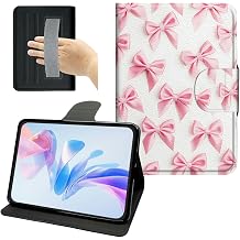 PU Leather Slim Case for Galaxy Tab A8 10.5" 2022 SM-X200/SM-X205/SM-X207, 360 Rotating Stand Cover with Hand Strap Auto Sleep/Wake, Pink Bow