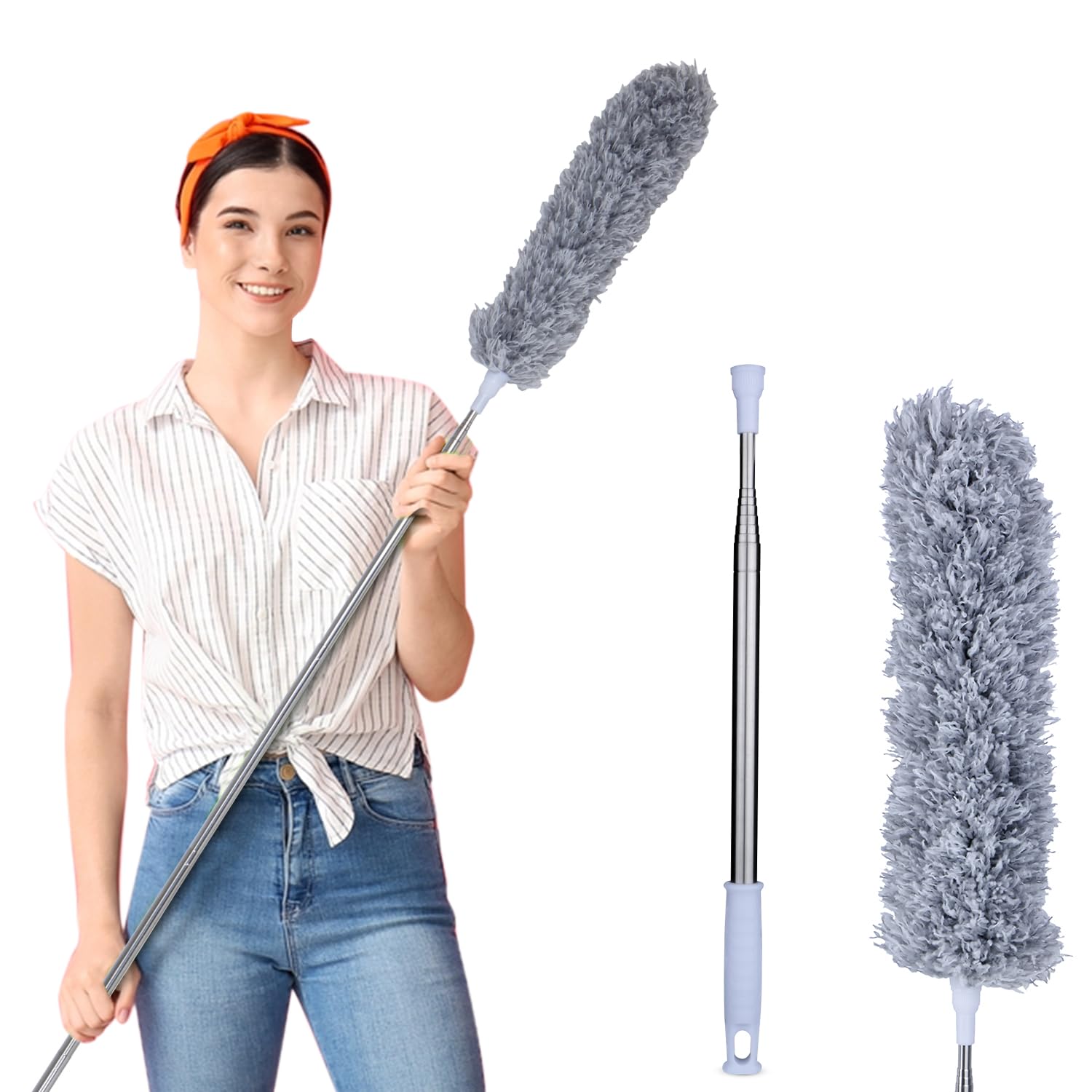 Simply Touch Microfiber Feather Duster for Home Cleaning, Ceiling Fan, high Wall and Furniture with 100 inches Stainless Steel Expandable Pole (B0D5WVMC27) Amazon Price History, Amazon Price Tracker