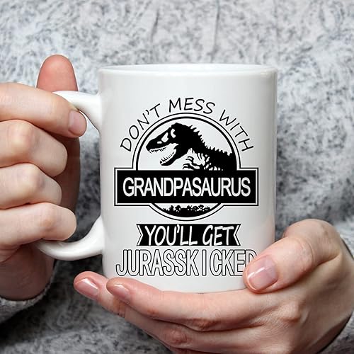 Miniatura 2 de Taza de café con texto en inglés "Don't Mess with Grandpasaurus You'll Get Jurasskicked", taza para abuelo, regalo de cumpleaños, día del padre,