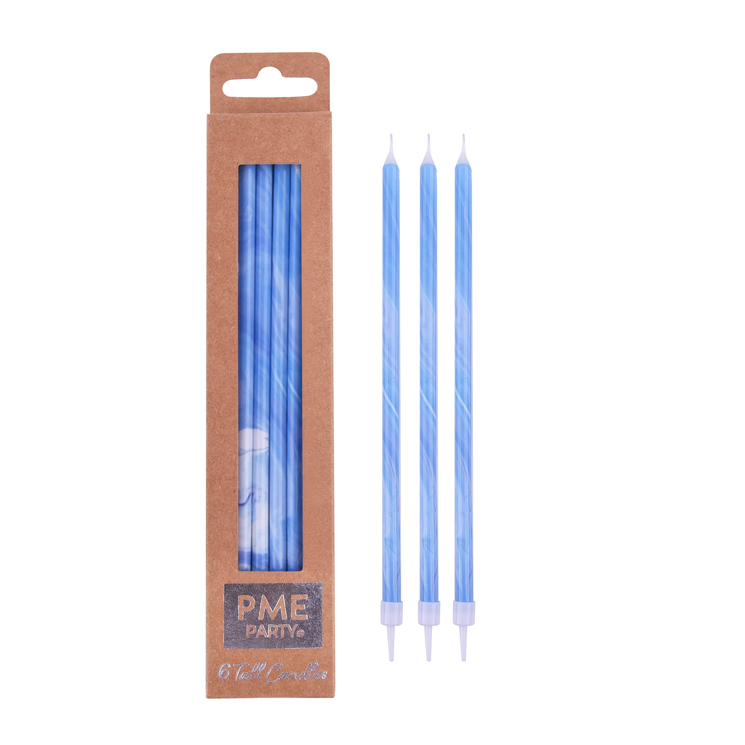 PME Blue Marble Candles with White Holders, 18 cm, Set of 6