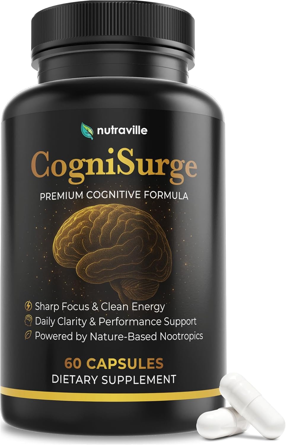 CogniSurge Nootropics Brain Support Supplement for Memory and Focus - Nature-Powered Lion's Mane Supplement Capsules with Shilajit - No Caffeine or Stimulants - 30 Servings