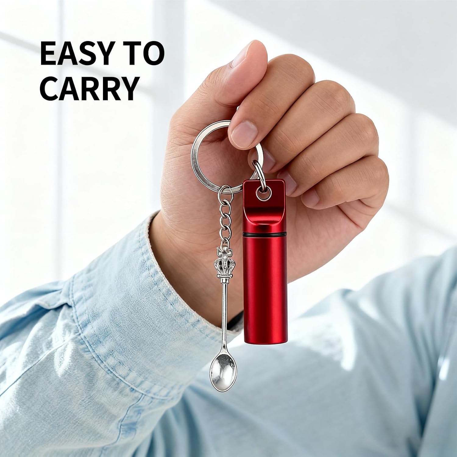 4PCS Mini Metal Organizer Cases with Spoon Keychain Necklace,Small Powder Container,Portable Case Keychain image 4