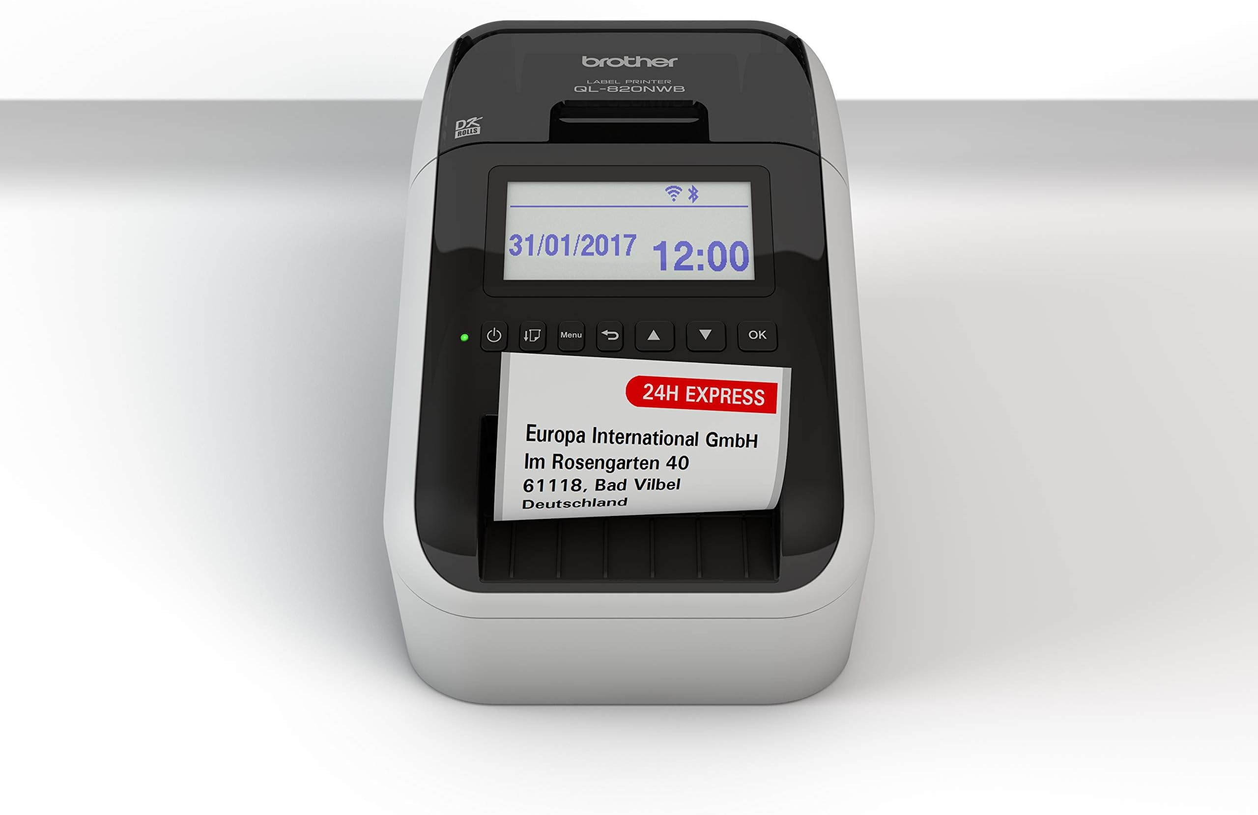 QL-820NWB Label Maker, Wireless/USB 2.0/Network/Bluetooth, Address Label Printer, Desktop, Up to 62mm Wide Labels, Red & Black Printing, UK Plug