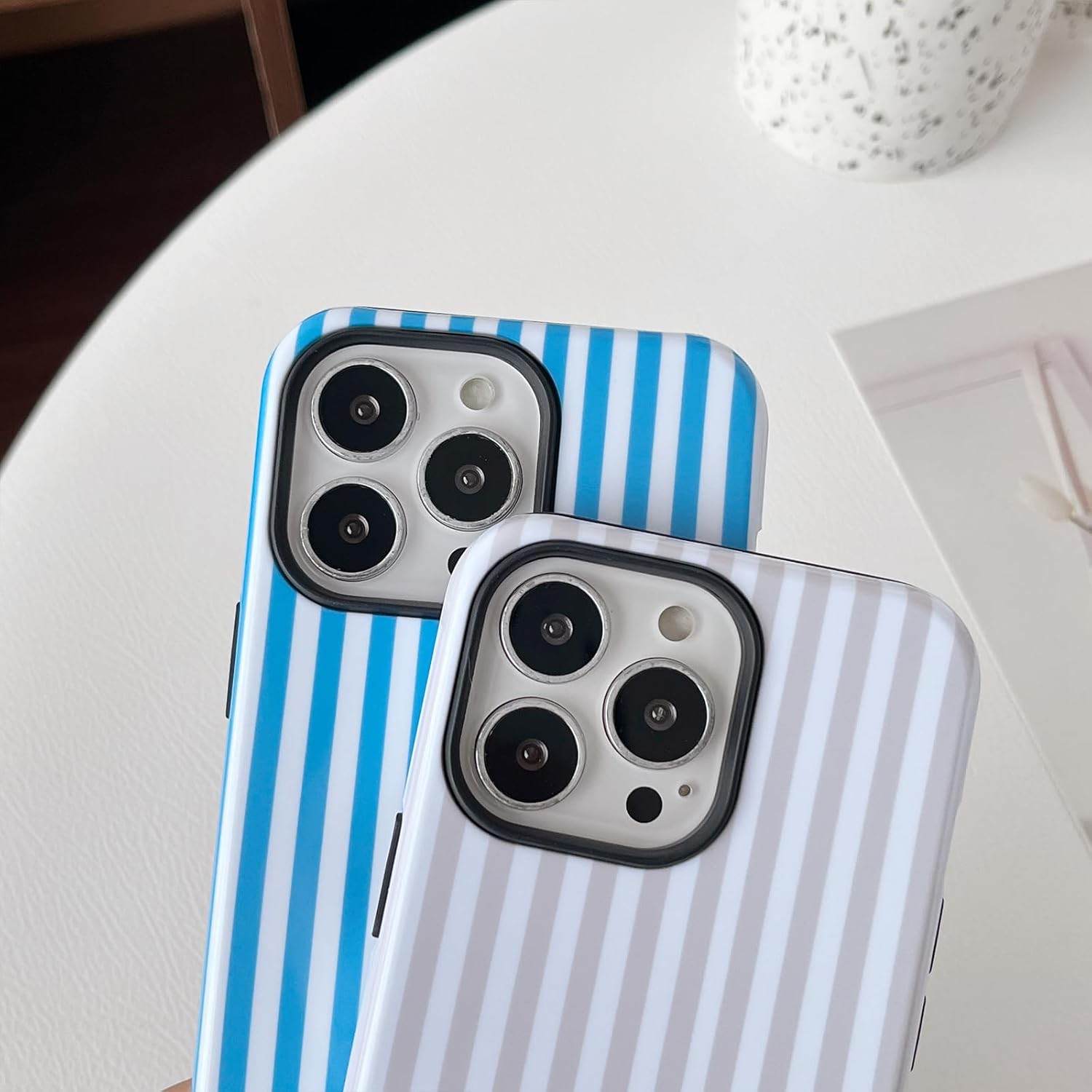 Compatible with iPhone 13 Pro Max Case Cute Aesthetic Striped Phone Case for Women Girl Shockproof Slim TPU and Hard PC Protective Cover (Antique White) - Image 3