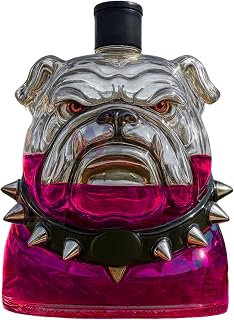 Liquor Decanter – Glass Bulldog Wine Bottle, Decorative Whiskey Dispenser | Collectible Alcohol Decanter for Bar, Shelf, Living Room, Party, Home Decor, Husband, Men, Holiday Celebration, Birthday