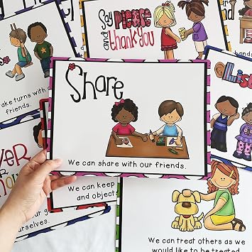 Richardy 9 PCS A4 Size Classroom Rules Posters Decorations Behavior Educational School Posters Good Habits Manners Chart for Preschool and Primary School Supplies