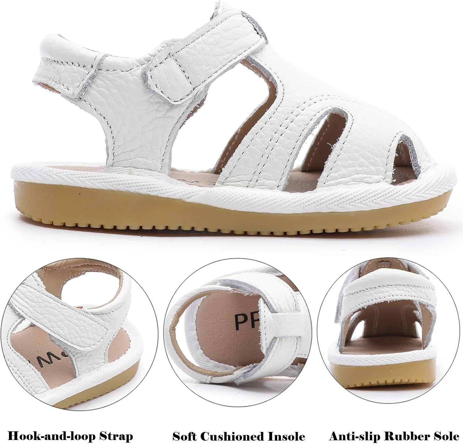 DADAWEN Boys Girls Leather Closed-Toe Athletic Sandals Baby Toddler Summer Breathable Lightweight Soft Sole Outdoor Sandals Walking Shoes