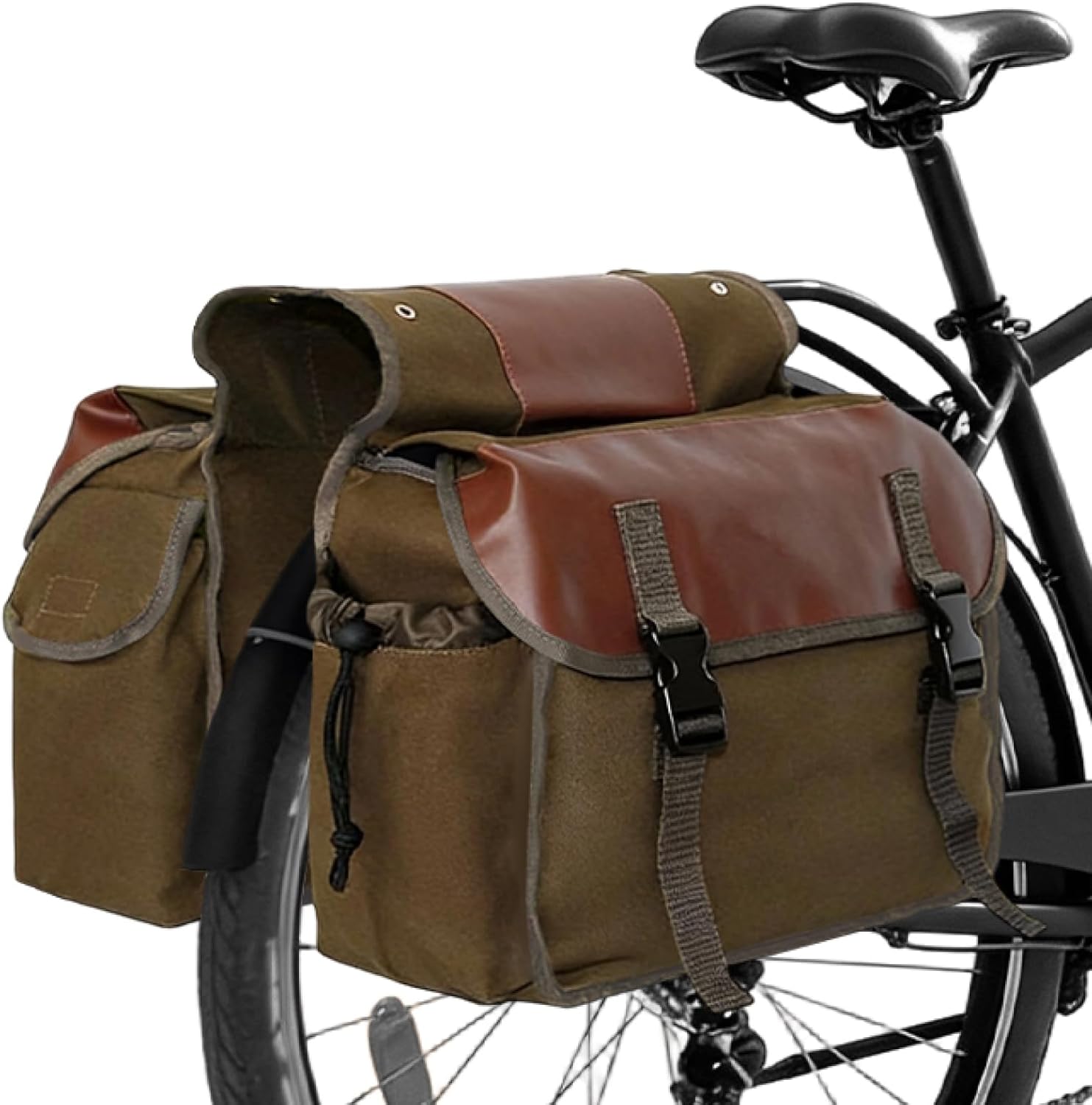 YAPJEB 36L Canvas Bike Pannier Rear Rack Bag - Vintage Khaki Trunk Saddle Carrier for Commuter Cycling Travel