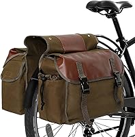 YAPJEB 36L Canvas Bike Pannier Rear Rack Bag - Vintage Khaki Trunk Saddle Carrier for Commuter Cycling Travel