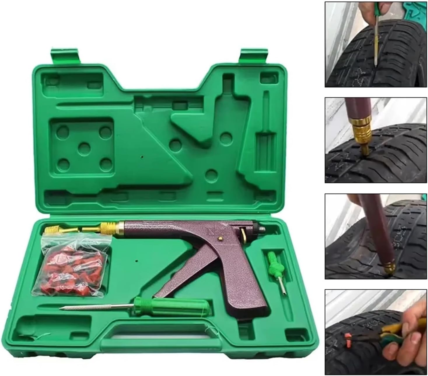 Car Motorcycle Bike Tubeless Tire Repair Puncture Professional Repair Kit Vacuum Tire Repair Gun Car Tire Kit(with Box)