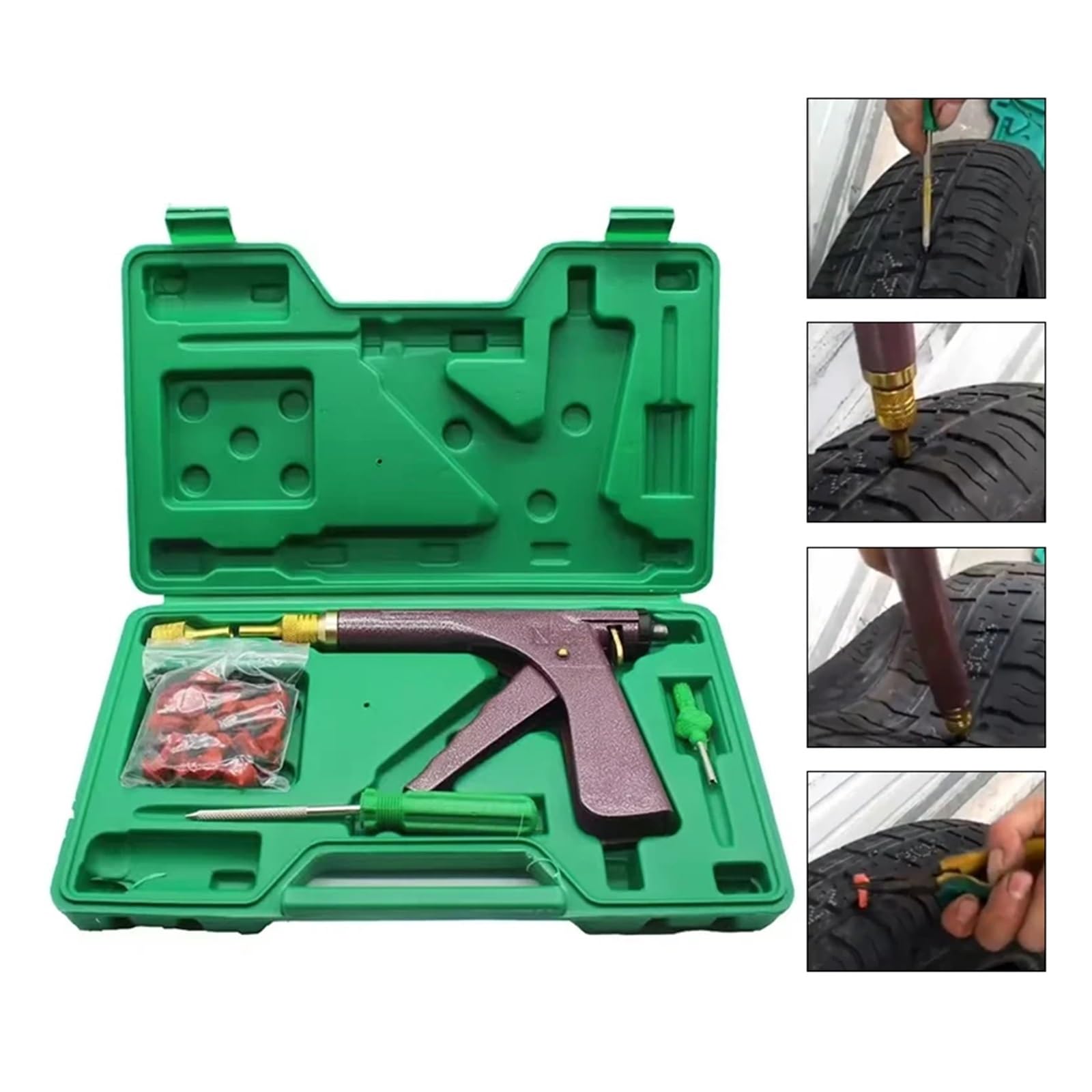 EAQPA Car Motorcycle Bike Tubeless Tire Repair Puncture Professional Repair Kit Vacuum Tire Repair Gun Car Tire Kit(with Box)