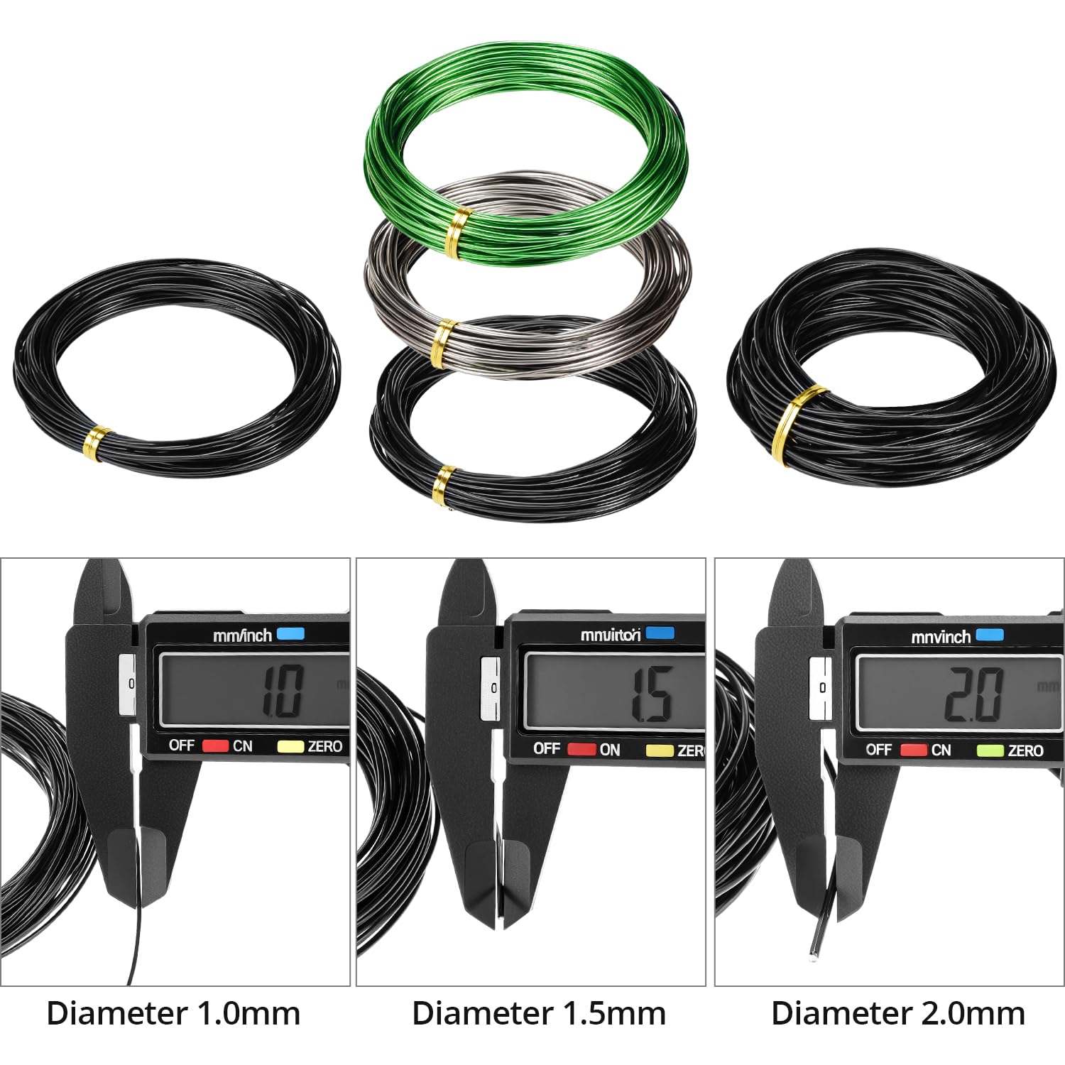 QWORK Bonsai Training Wire with Wire Cutter - 5 Rolls, Total 164 Feet Aluminum Wire 1/1.5/2.0 mm