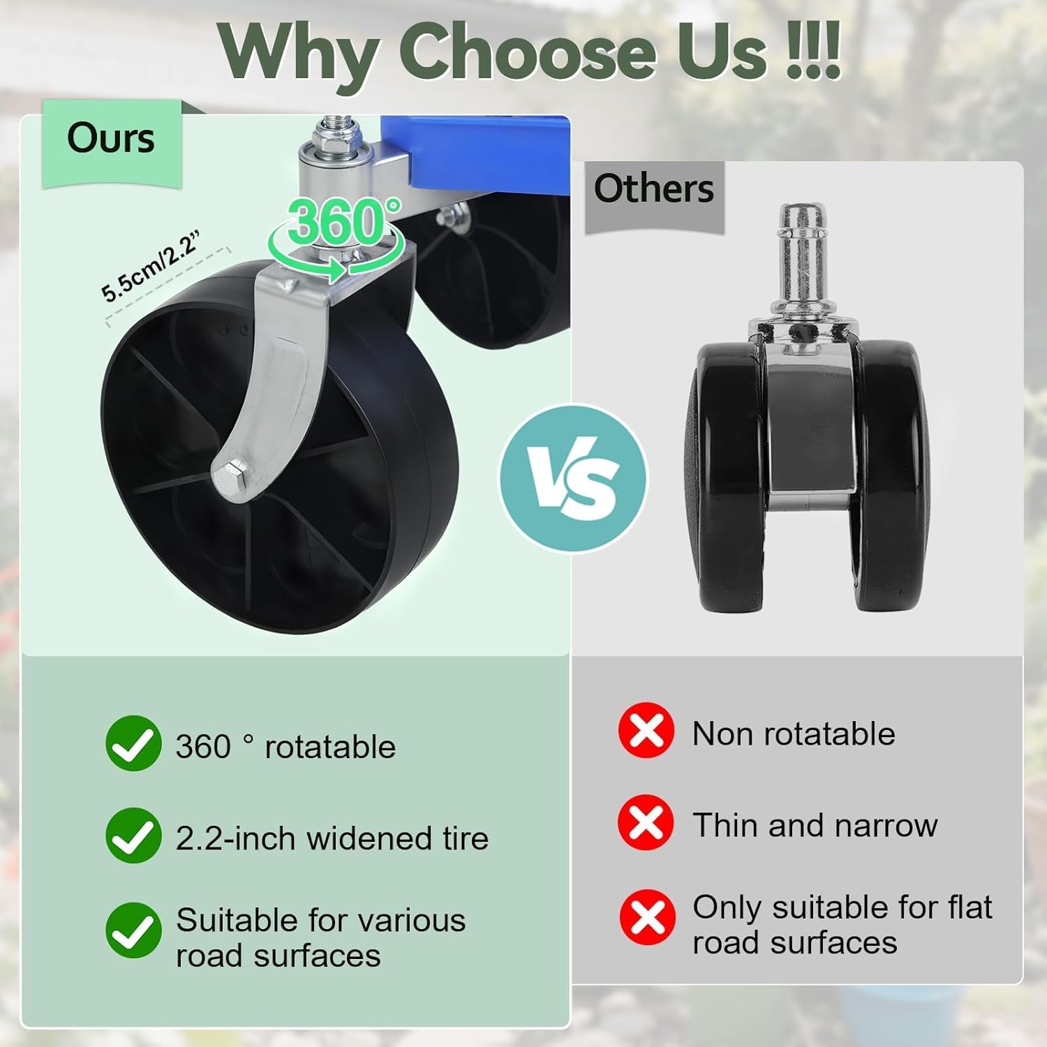 Garden Cart Rolling Workseat with Wheels, 360° Swivel Garden Cart Seat - Height Adjustable Rolling Stool with Tool Tray & All-Terrains Wheels, 330Lbs Heavy Duty Gardening Stool for Seniors