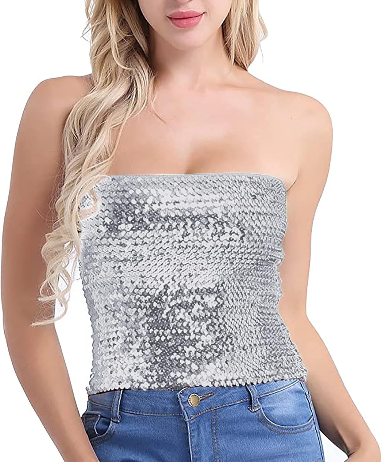 Alivila.Y Fashion Womens Sparkling Sequins Stretch Party Clubwear Tube Top