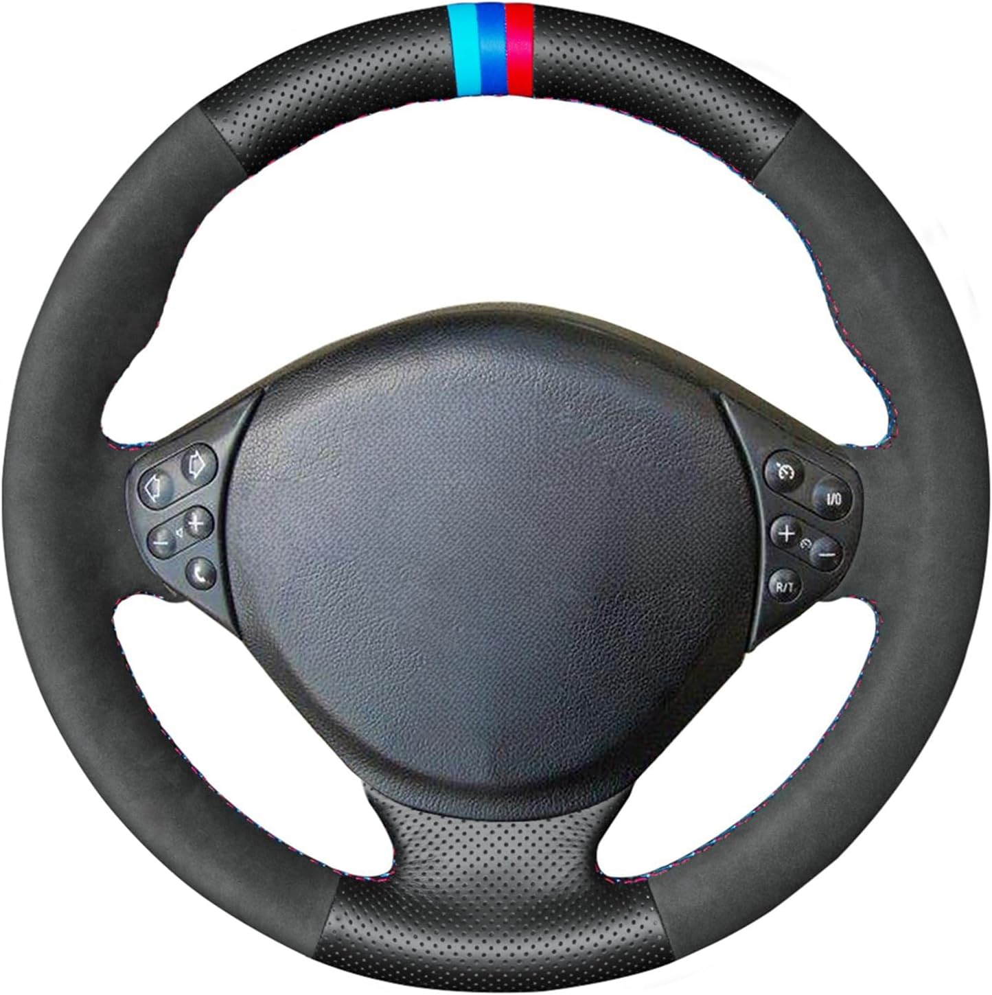 MEWANT Hand-Stitched Customized Black Suede with Genuine Leather Steering Wheel Cover Wrap for BMW 5 Series E39 1999 2000 2001 / M3 1998-1999 / Z3 E36/8 2000 2001 2002