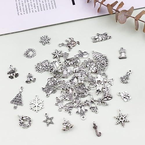 Miniatura 3 de JIALEEY Dijes de Navidad, Lotes al por mayor a granel Dijes de Navidad mezclados con colgantes de plata tibetana y metal para hacer joyas,