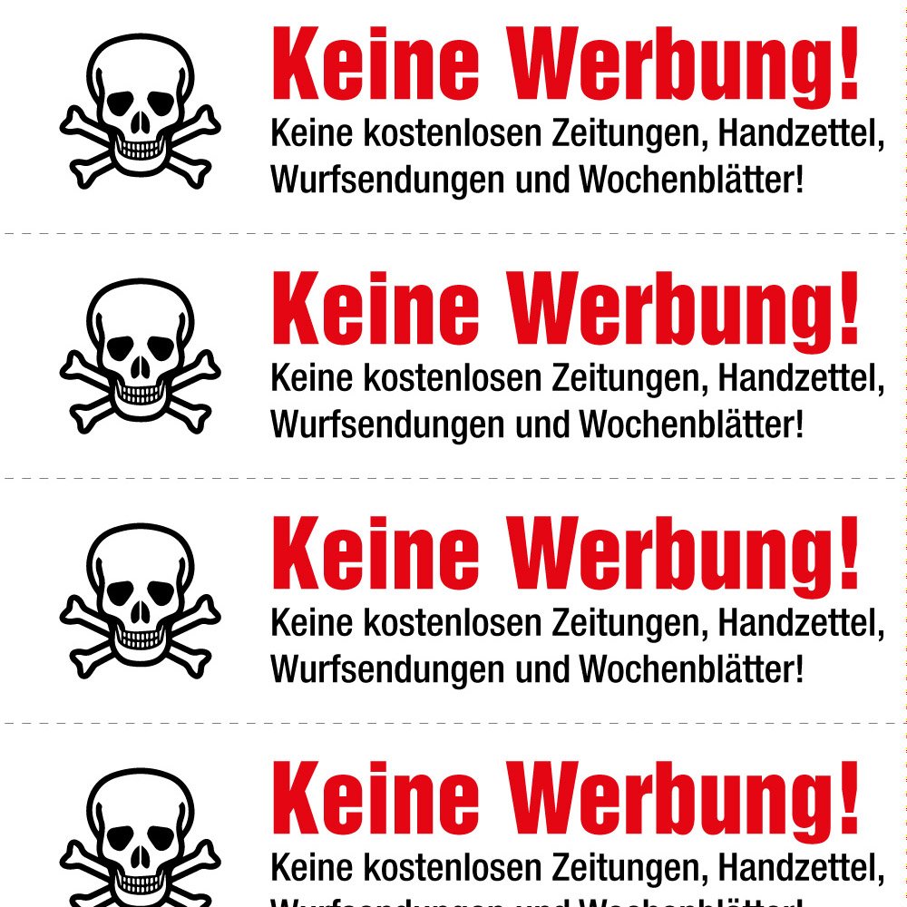 immi 40 Aufdrucke, Stop Keine Werbung Aufkleber (Totenkopf - gleiche Aufdrucke)