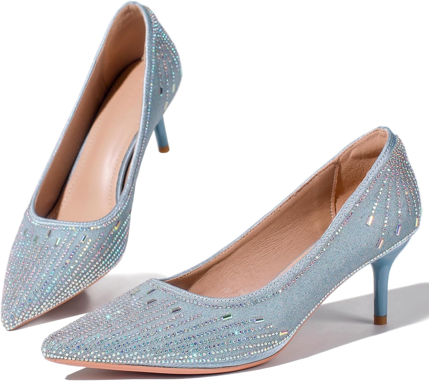 Women's Kitten High Heels 2 Inch Rhinestone Closed Toe Pointed Pumps Wedding Party Dress Stiletto Shoes