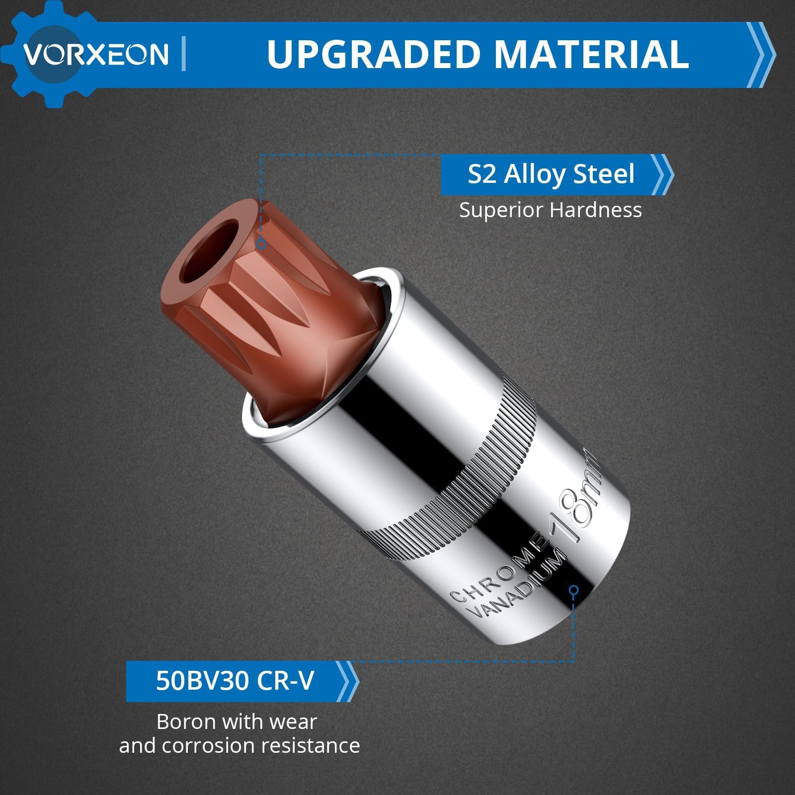 VORXEON 10Pcs XZN Triple Square Spline Bit Socket Set 4MM-18MM