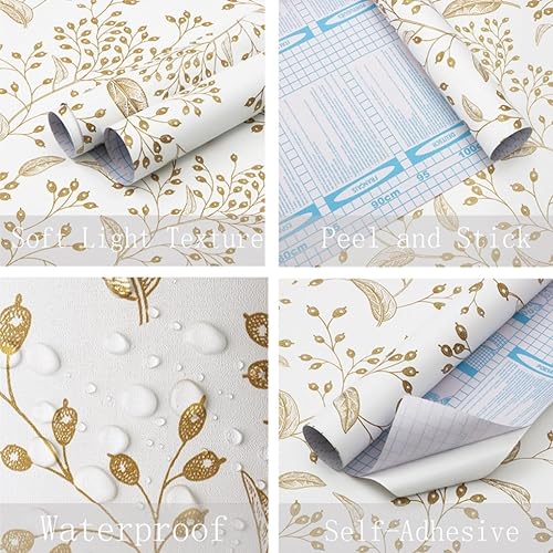 Miniatura 4 de Heroad Papel tapiz autoadhesivo para despegar y pegar, papel de contacto floral dorado, moderno, bohemio, extraíble, para armarios, cajones,