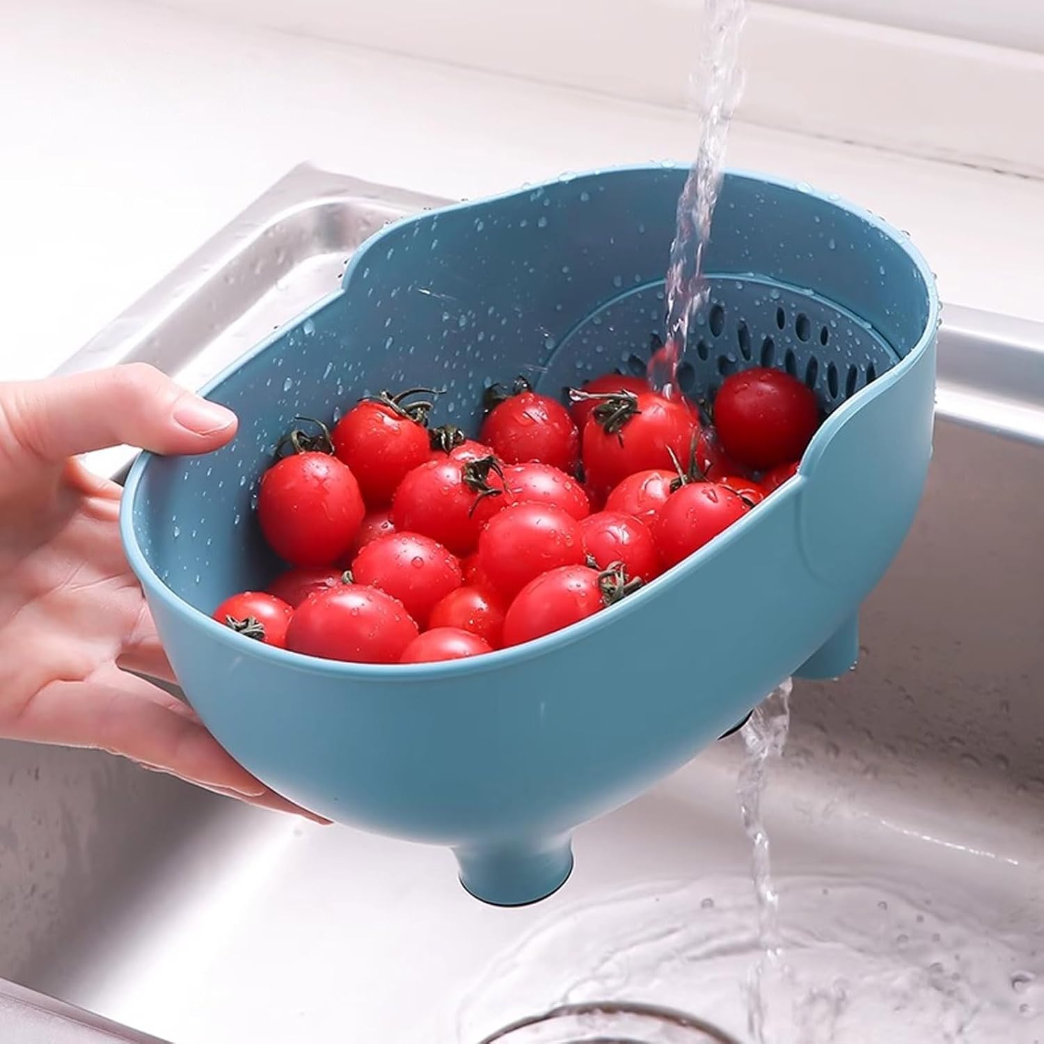 Vegetables Washing Basket Elephant Drainage Basket Fruit Basket for Draining Pasta Noodles Kitchen (Blue)