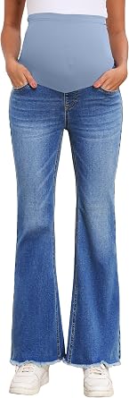 BLENCOT Maternity Jeans for Women Over Belly Pregnancy Pants Comfy Pregnant Jeans Flare Denim Jeans with Pockets