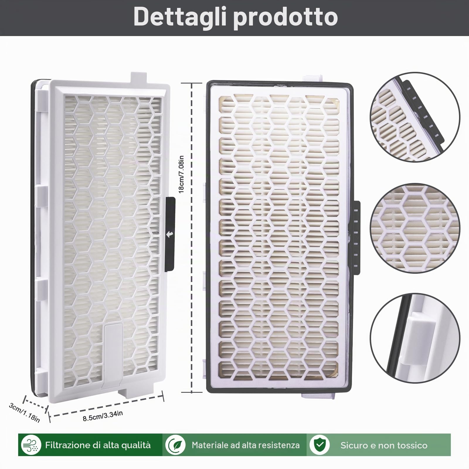Miele HEPA AirClean SF-HA 50 S8340 di ricambio per aspirapolvere Miele Compact C1 C2 Complete C2 C3 adatto per S4, S5, S6, S8 serie con 2 filtri Active Airclean Plus