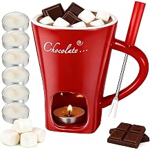 Mini Chocolate Fondue Mug Set with 6 Tea Light Candles and Forks,Ceramic Fondue Pot for Melting Chocolate Butter Cheese,Dessert Warmer Mug for Home Party Date Night