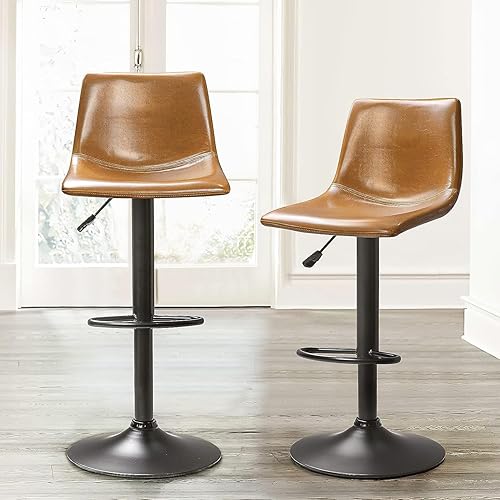 Miniatura 7 de Waleaf Juego de 4 taburetes de bar giratorios ajustables, taburetes de bar de altura de mostrador con respaldo, taburete de bar de piel sintética de