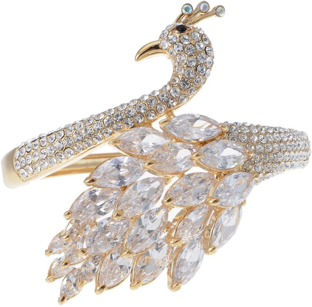 Womens Crystal and Gold Plated Peacock Bangle Bracelet