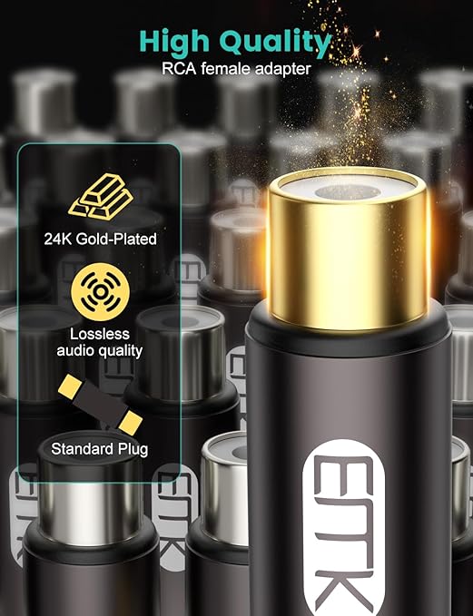 EMK Adaptador RCA Hembra a Hembra 2 Pack Dorado miniatura 3