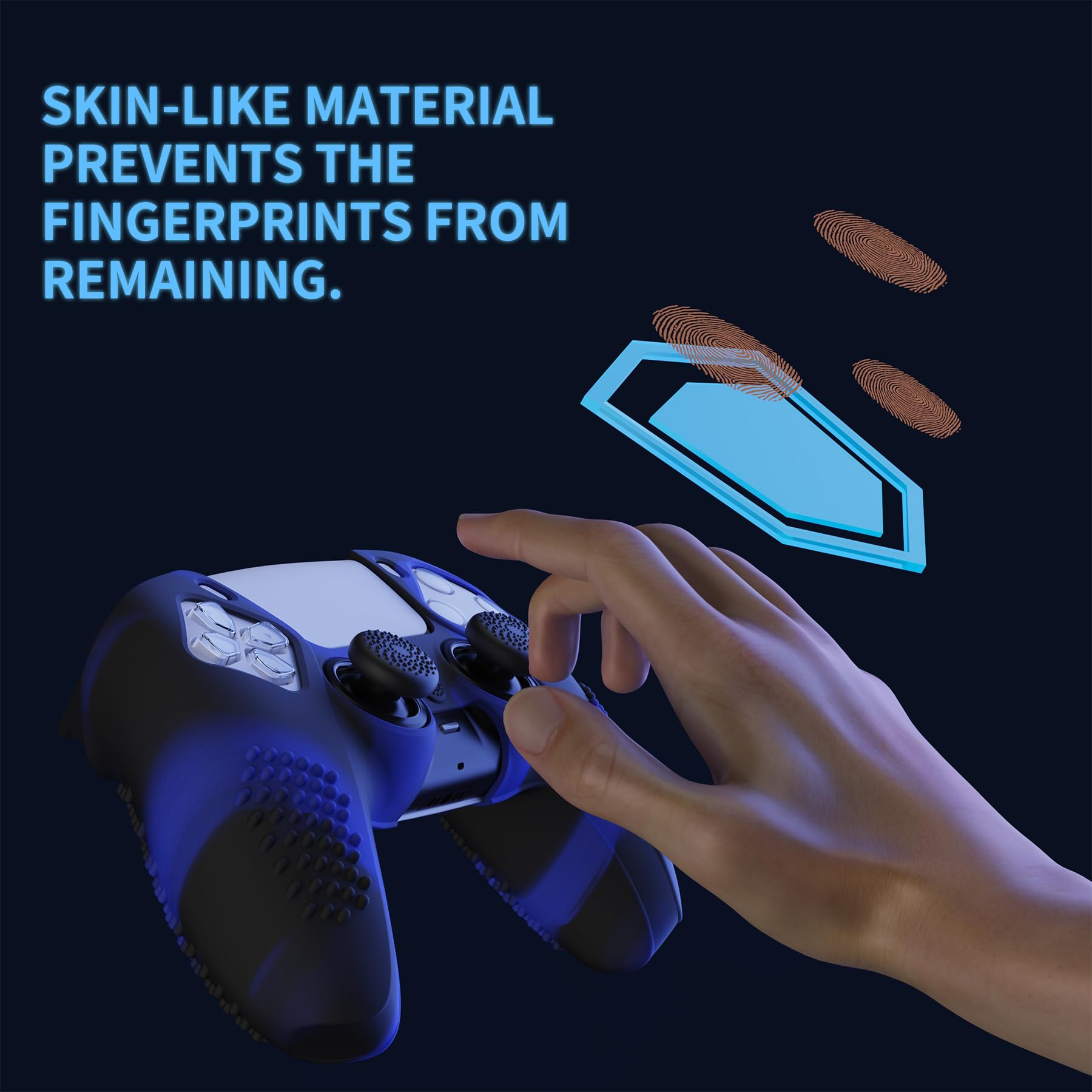PlayVital 2 Cover Joystick per ps5 Controller-Compatibile con ps5 Base Ricarica, Custodia Silicone Antiscivolo&Copri Analogici&Adesivi Skin per Touchpad,3D Borchiate-Blu Nero