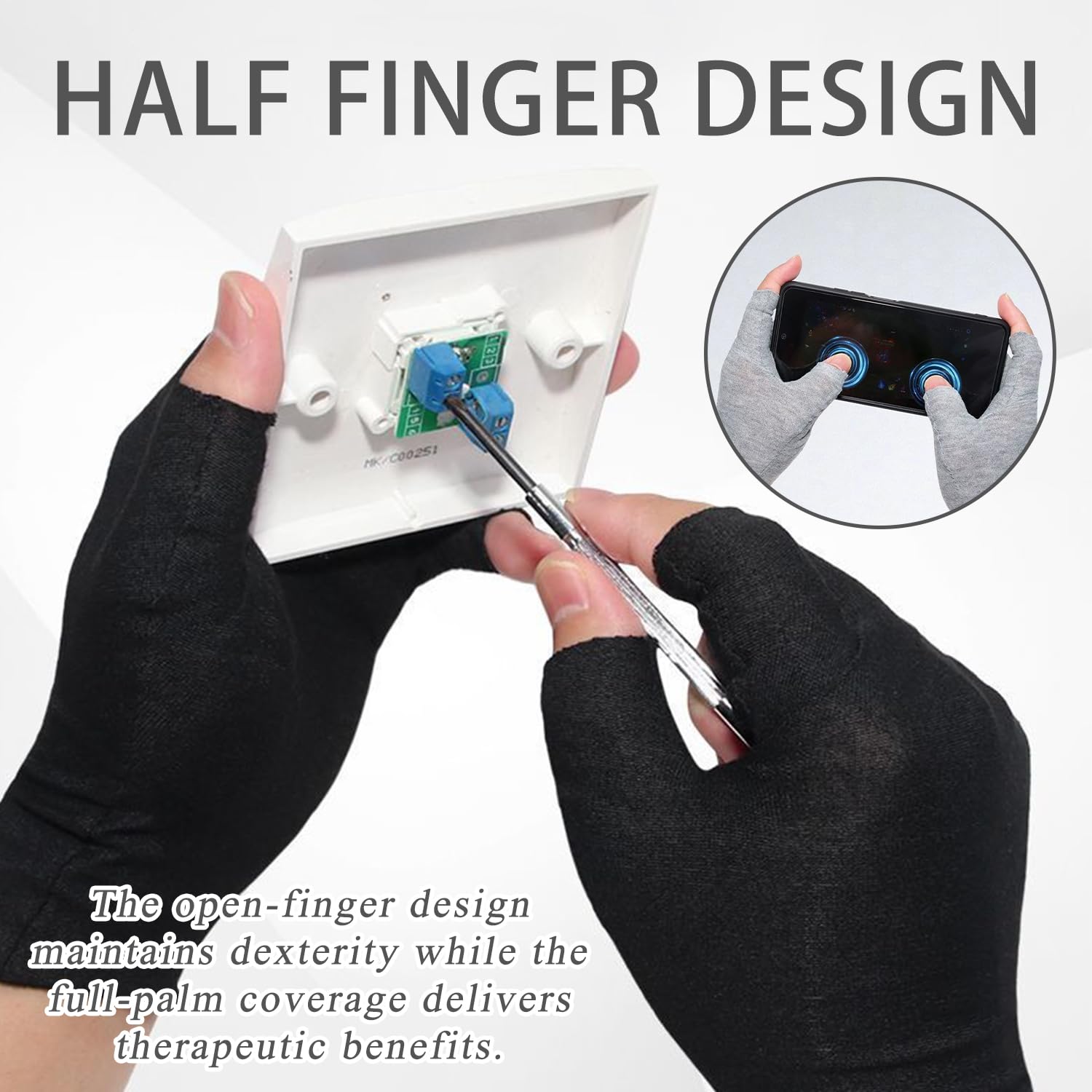6 Pares Guantes de Algodon, Guantes Hidratantes sin Dedos, Guantes Finos de Algodón, para Manos Secas, SPA, Protección UV, para Inspección de Joyas, Manipulación de Monedas, Talla Única - 3