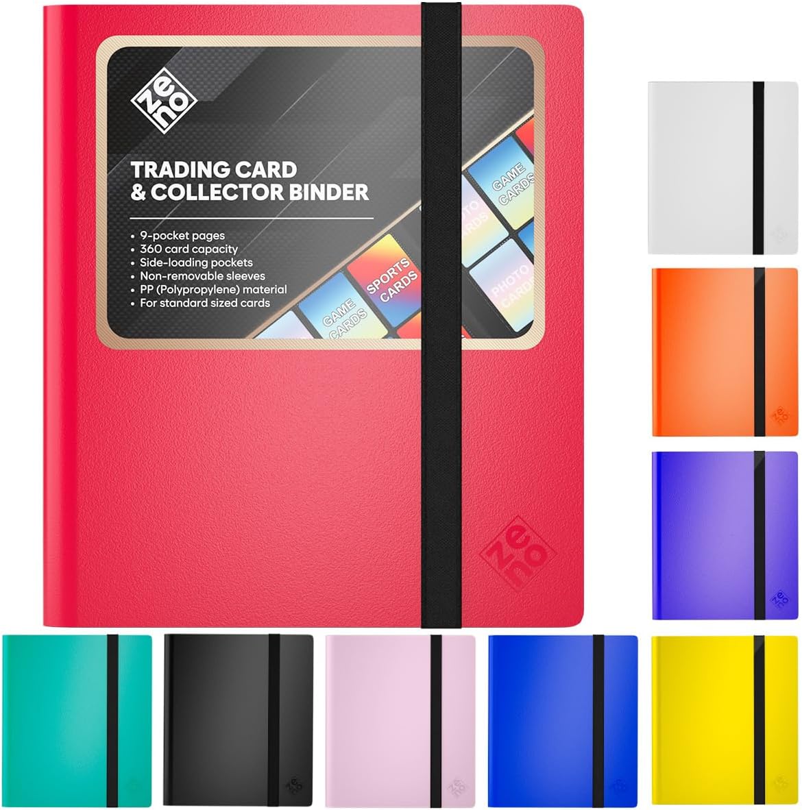 Trading Card Binder 9 Pocket, Card Collection Binder with 360 Capacity, Side Loading Nonremovable Sleeves, Durable PP (Polypropylene) Material for Standard Size Trading Cards TCG Sports Cards - Red