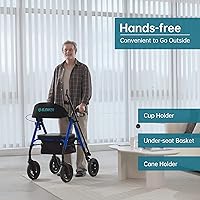 Vista 2 de ELENKER Andador todoterreno con ruedas no neumáticas de 10 pulgadas, asiento y respaldo acolchados de esponja, marco totalmente ajustable para Azul