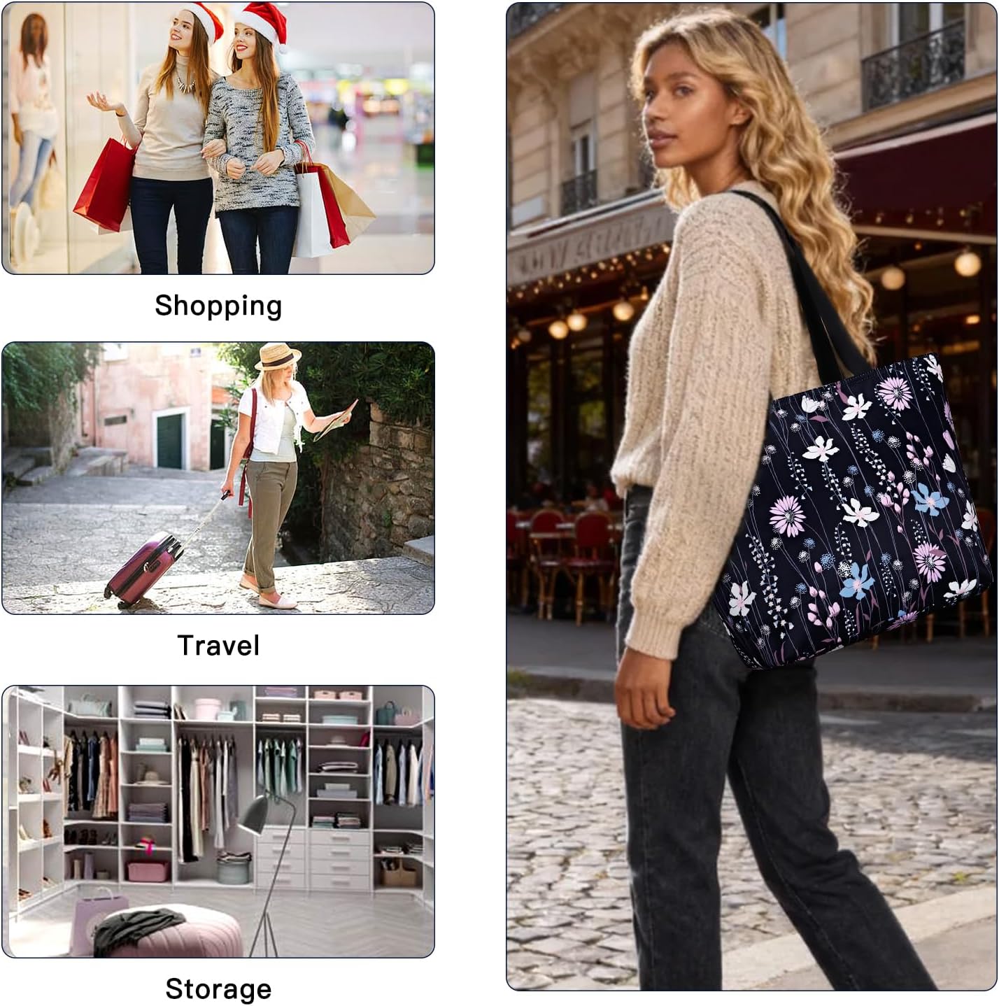 Large Tote Bag for Women with Zipper and 15" Laptop Pocket Water Resistant Padded Shoulder Purse for Travel & Work