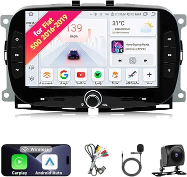 13 Car Radio Stereo for Fiat 500 2016-2019 - 7" IPS Touch Screen, Upgrade Dash Kit with CarPlay & Android Auto, GPS Navigation, Bluetooth 5.0, WiFi, SWC, 5G, DSP