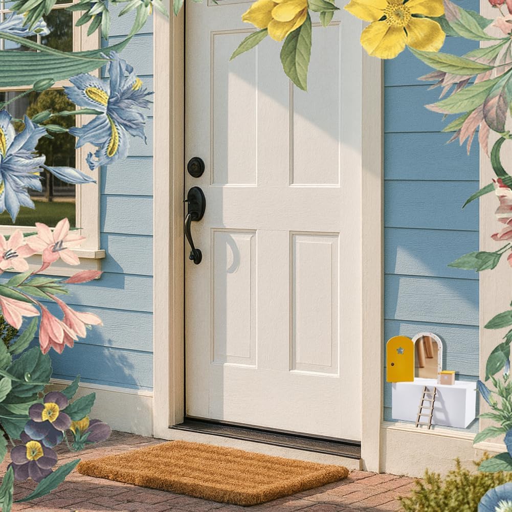 WADORN Mini Wooden Door Kit Magical Fairy Doors with Ladder Box Decorative Card, Fairy Garden Micro Landscape Decoration Festival Little Magical Doors DIY Craft Gifts for DIY Craft Yard Decor