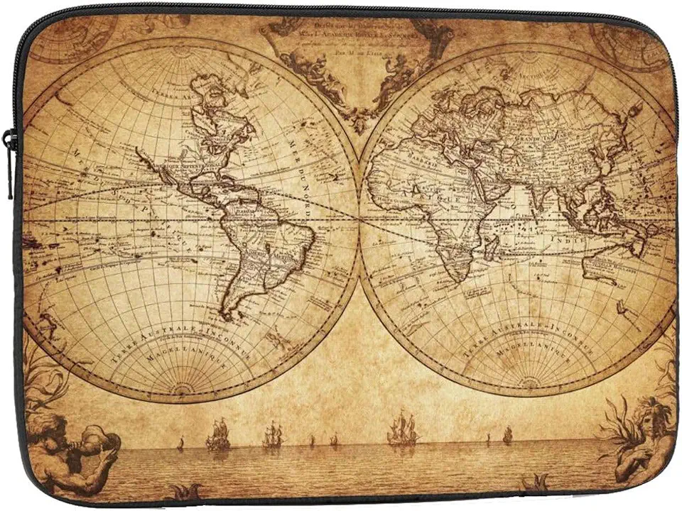 Capa vintage Mapa do Mundo para laptop para laptop para MacBook Air/Pro de 10 a 17 polegadas, Dell, HP, capa protetora à prova de choque resistente à água para escola e viagens