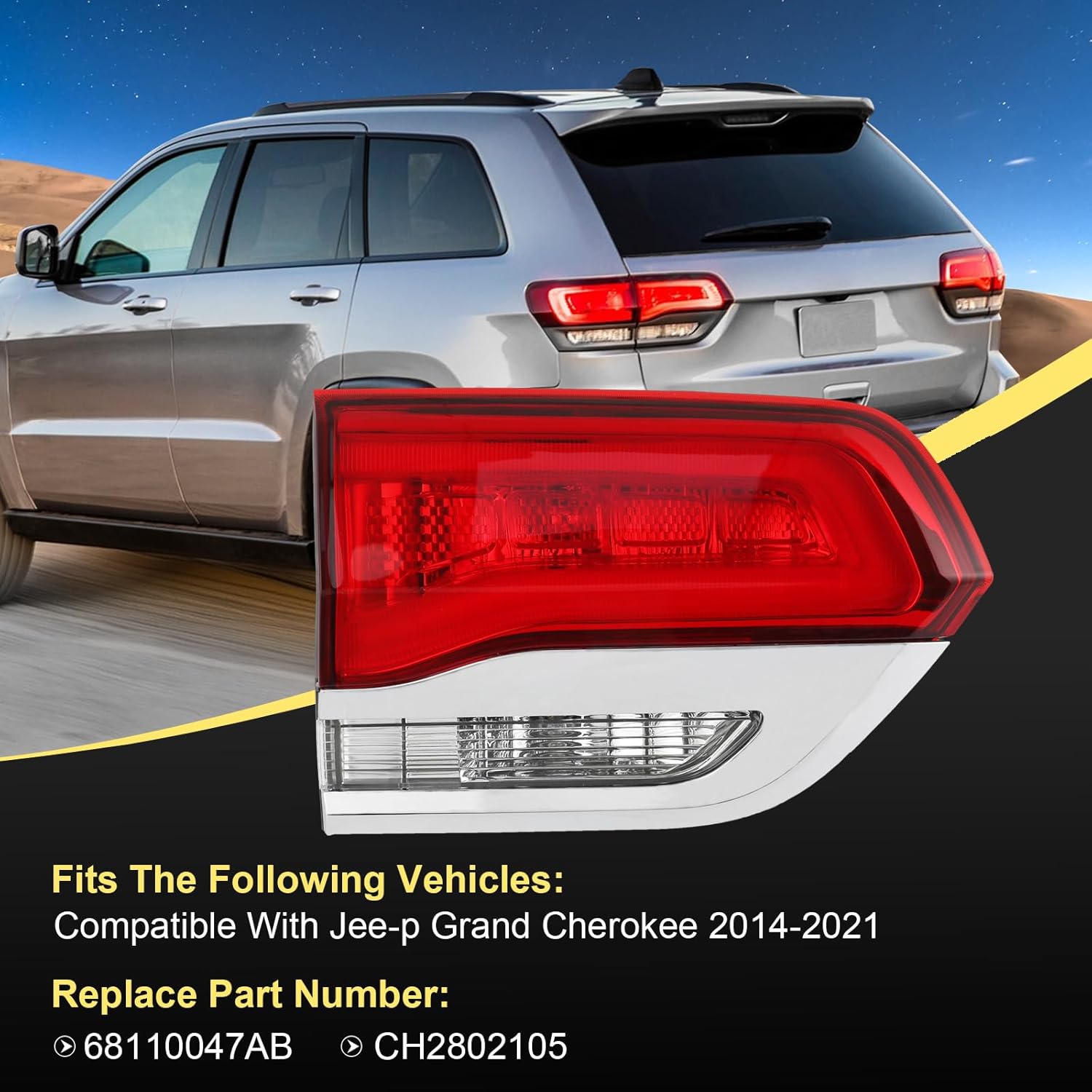Tail Light Compatible with Jee-p Grand Cherokee 2014-2021, LH Left Driver Side Inner Taillight Replace 68110047AB CH2802105
