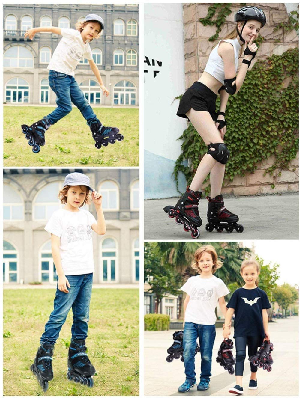 Rollers en ligne pour enfants/adultes avec roues résistantes à l'usure, réglables et amusants, pour débutants, pour filles, hommes et femmes débutants, argentés