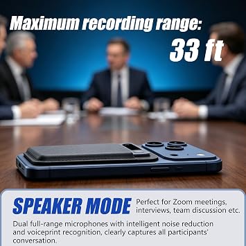 AI Voice Recorder with Transcription, AI Summary, Speaker ID, Noise Reduction, 64GB Memory, 138 Languages, App Control, for Meetings, Calls, Lectures, Interviews