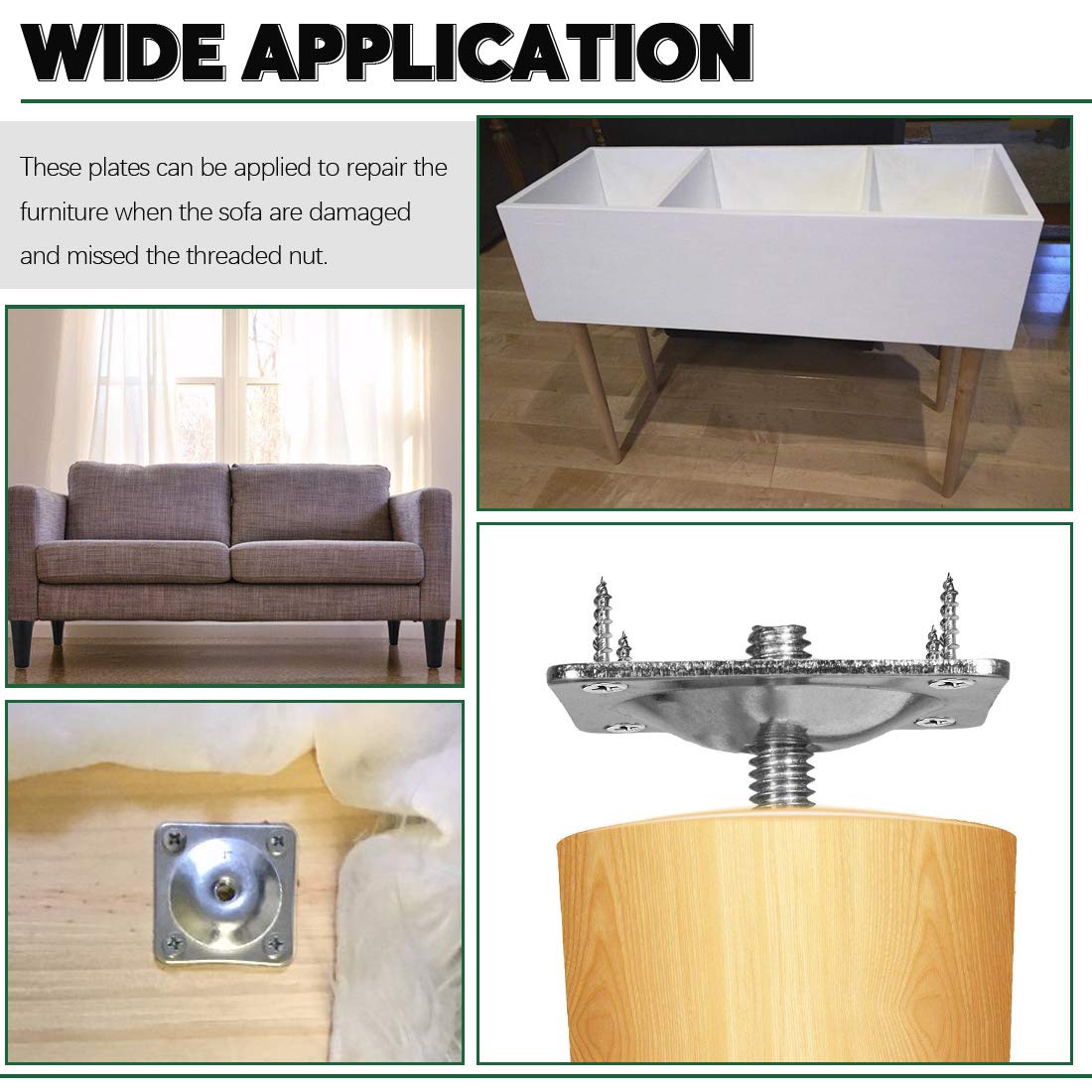 Keadic 8 Sets Furniture Leg Mounting Plates with Bolts Screws, Industrial Strength T-Plate M8 Sofa Legs - Image 4