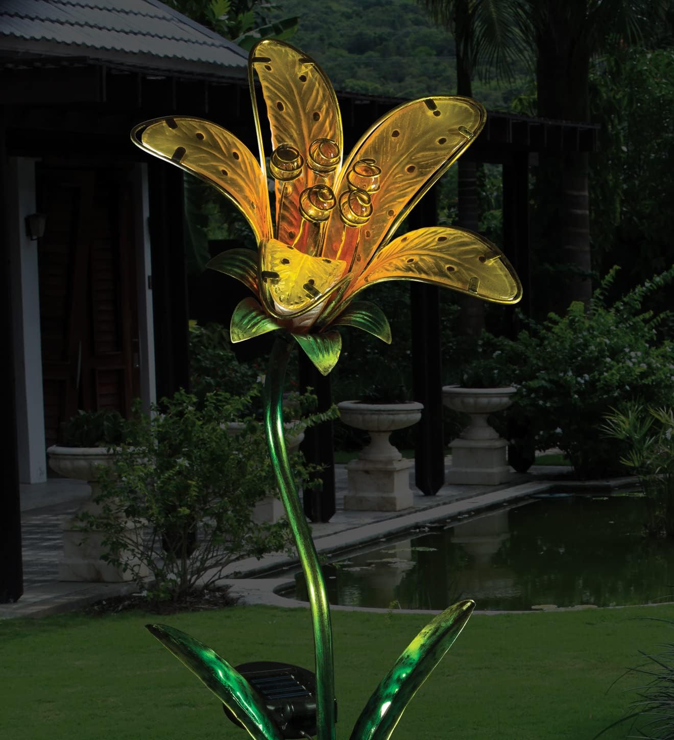 Regal Art & Gift 10839 Solar Tiger Lily, Yellow Garden Stake
