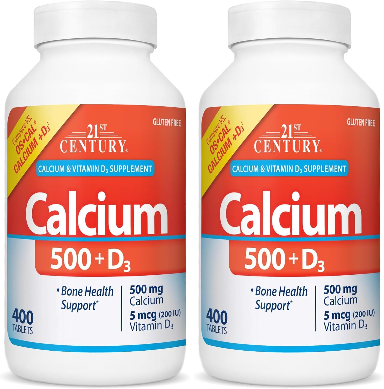 21st Century Calcium 500 mg Plus D3 Tablets, 400 Count (Pack of 2)
