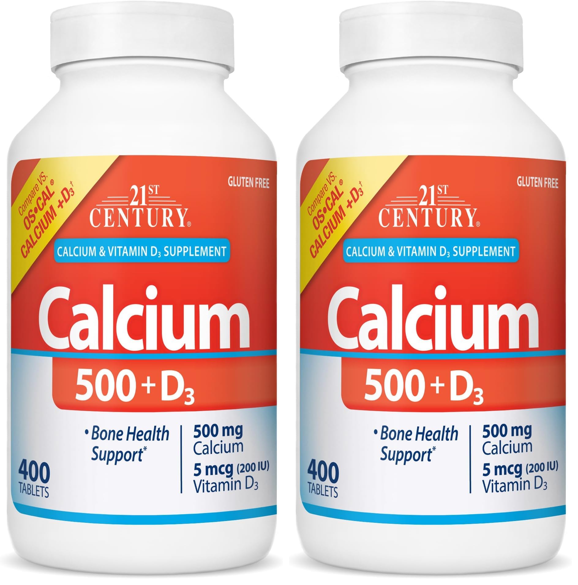 21st Century Calcium 500 mg Plus D3 Tablets, 400 Count (Pack of 2)