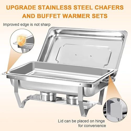 Miniatura 2 de Juego de 4 platos para bufé, de acero inoxidable de 8 cuartos de galón, plegable, rectangular, tamaño completo, servidores de comida con cubiertas,