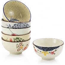 4.5 Inch Japanese Retro Dessert Bowls Set of 6 | Ceramic Hand-painted Serving Bowsl Set for Cereal, Salads, Dessert, Ice Cream, Rice, Noodles, Dishwasher Microwave Safe