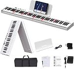 KONIX Folding Piano Keyboard, 88 Keys Full Size Semi Weighted Foldable Piano, Portable Electronic Keyboard Piano with Light Up Keys, Sustain Pedal, Keyboard Stickers, Music Stand and Piano Bag, White